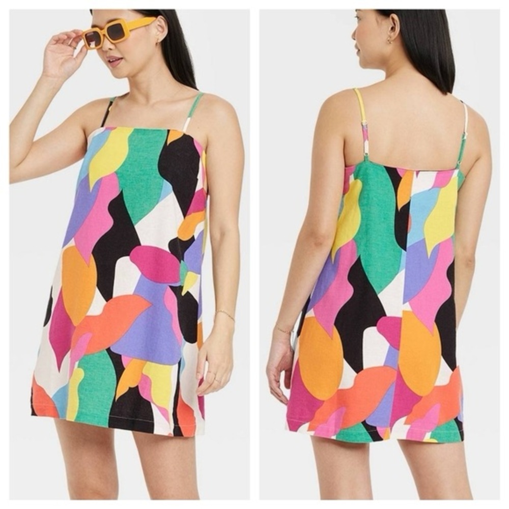 NWOT A New Day Abstract Multicolored Linen Blend Mini Dress